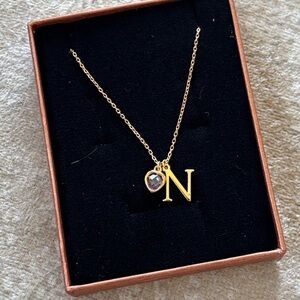 Brand New 14K Gold Plated 925 Sterling Silver Initial "N" & Alexandrite Necklace
